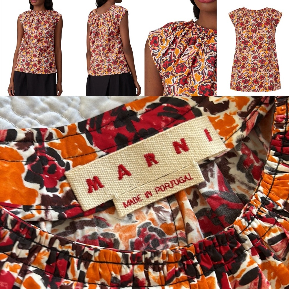 Marni Floral Print Scoop Neck Top